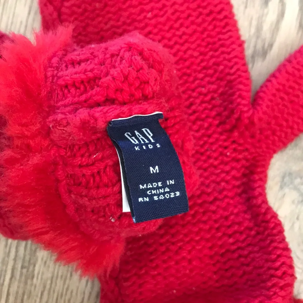 GAP Kids Wool Cable Knit Mittens with Fur Cuff Red